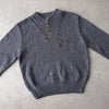 Newsed Logo Remake Knit Half Button Shawl Collar Elbow Patch Gray Blue No.456 