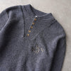 Newsed Logo Remake Knit Half Button Shawl Collar Elbow Patch Gray Blue No.456 