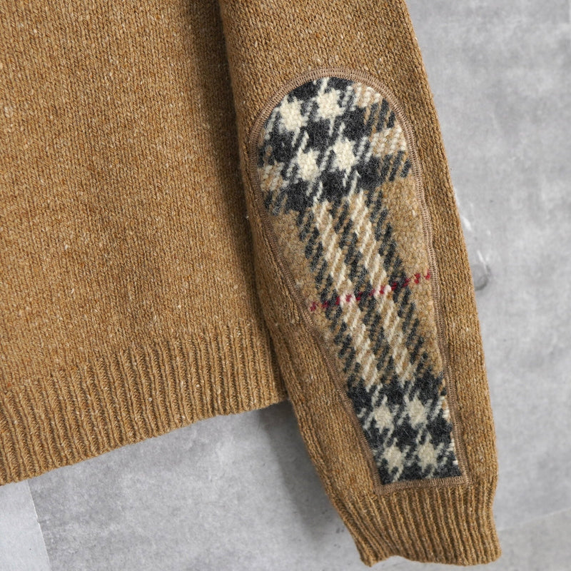 Nova Check Elbow Patch Wool Sweater - NEWSED