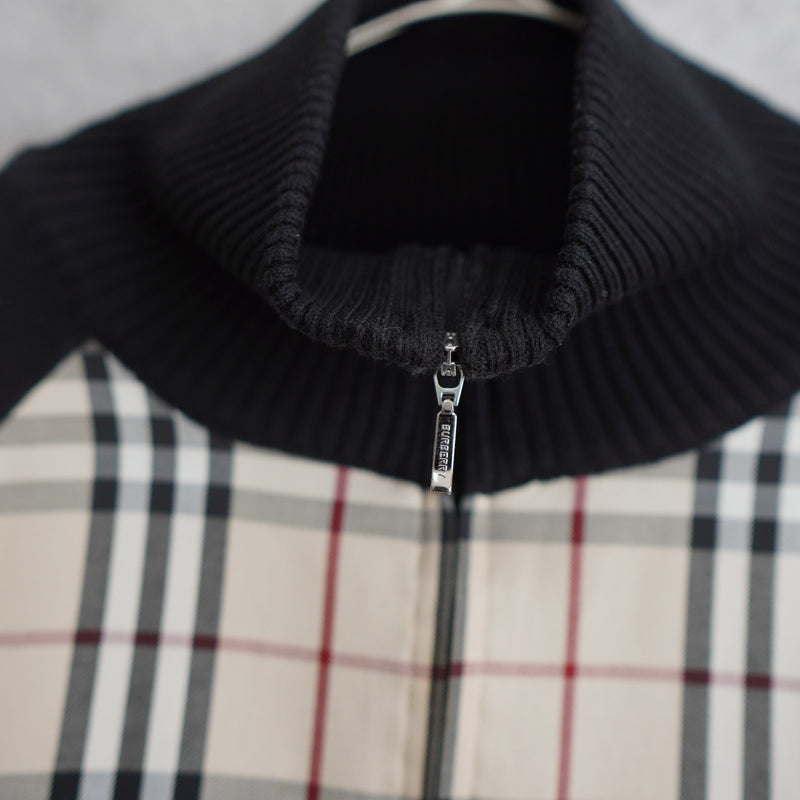 Nova Check Rib Neck Zip - up Sweater - NEWSED
