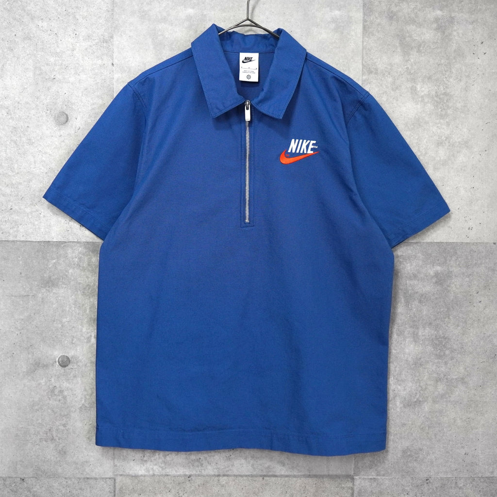 NSW TREND OVERSHIRT ナイキ ロゴ ハーフジップ 半袖シャツ ブルーメンズ