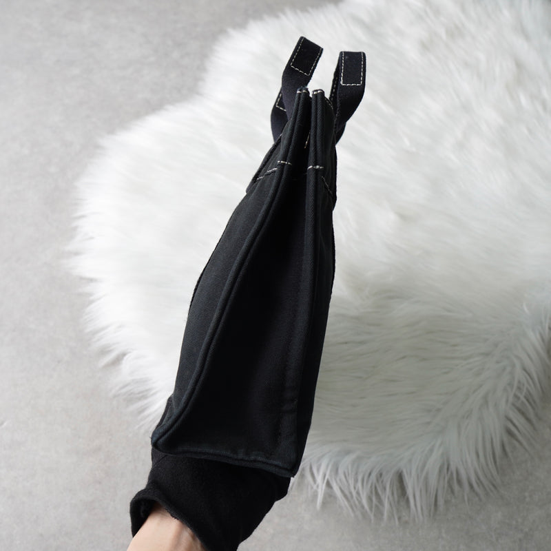 エルメス ドーヴィルPM キャンバス ハンドバッグ ブラック / ホワイトステッチ