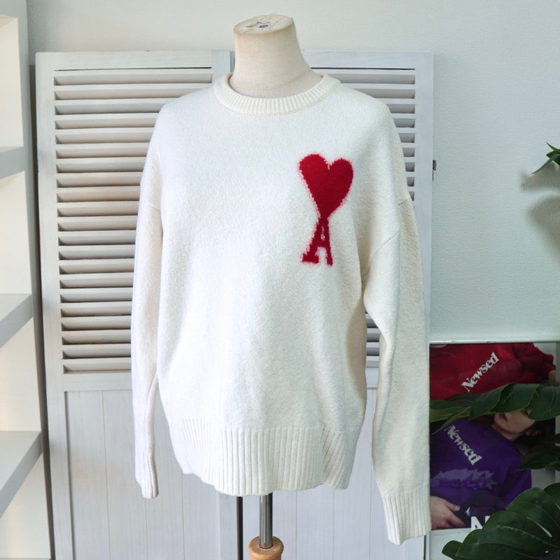アミパリ アミ パリス ハートロゴ ニット アイボリー レディース