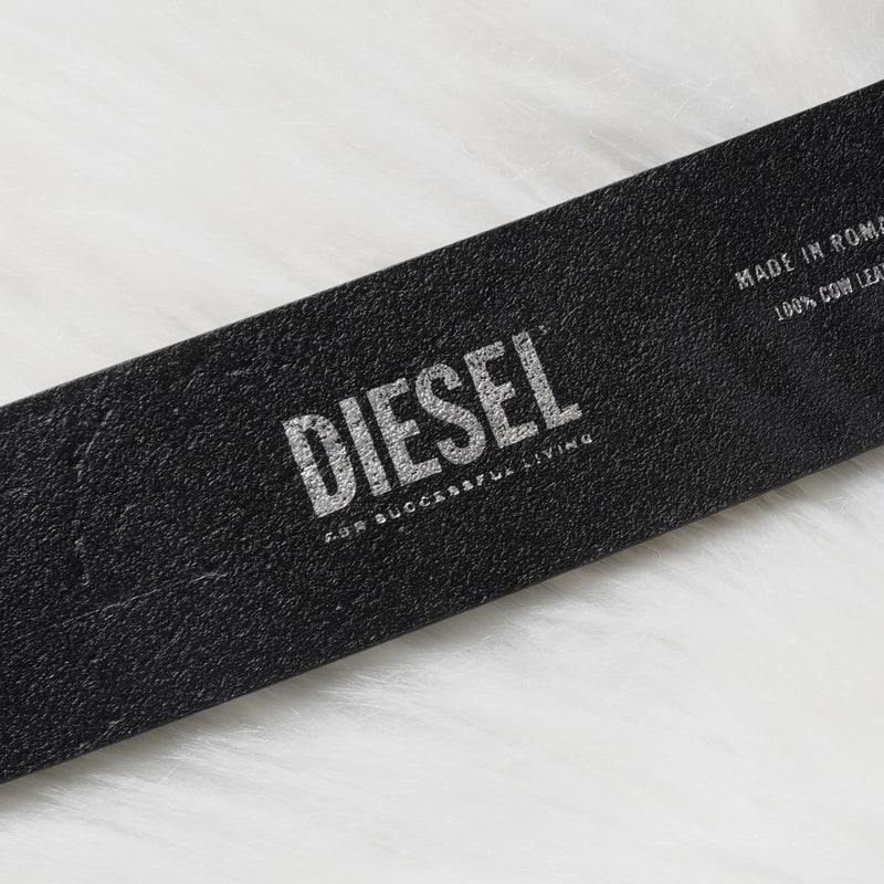 ディーゼル ロゴ レザー ベルト 80 / 32 ブラック / シルバー