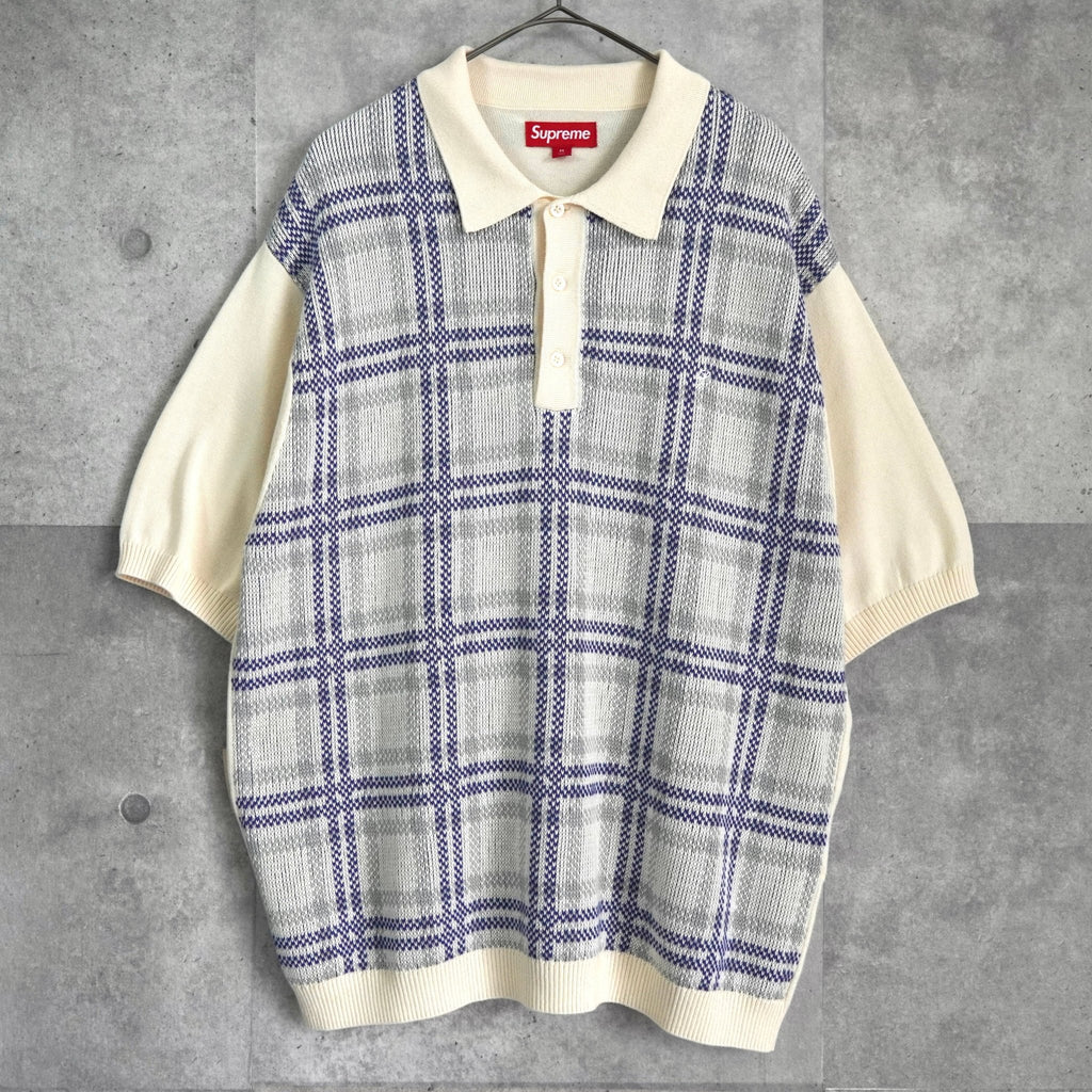 Supreme Plaid Knit S/S Polo, Short Sleeve, Ivory | ブランド古着を