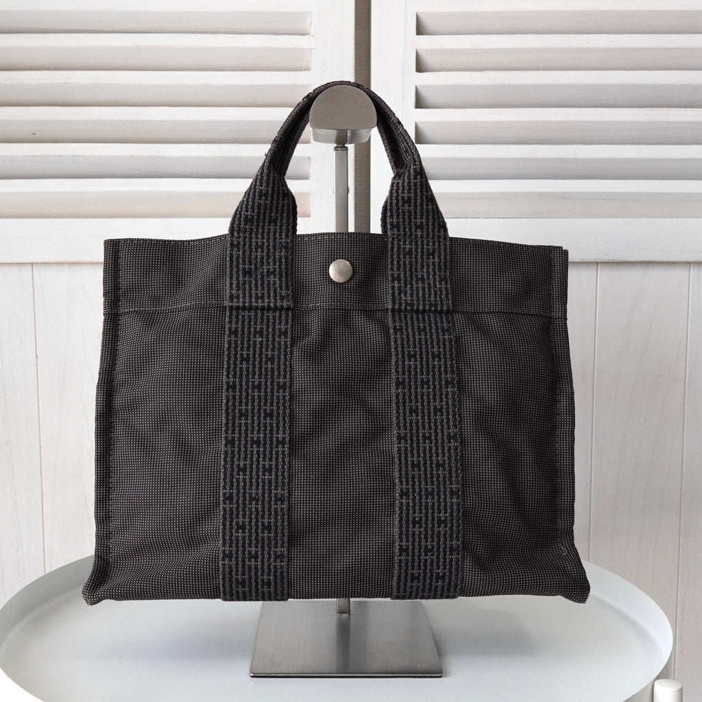 Hermes Foult PM 帆布手提包 黑色/灰色