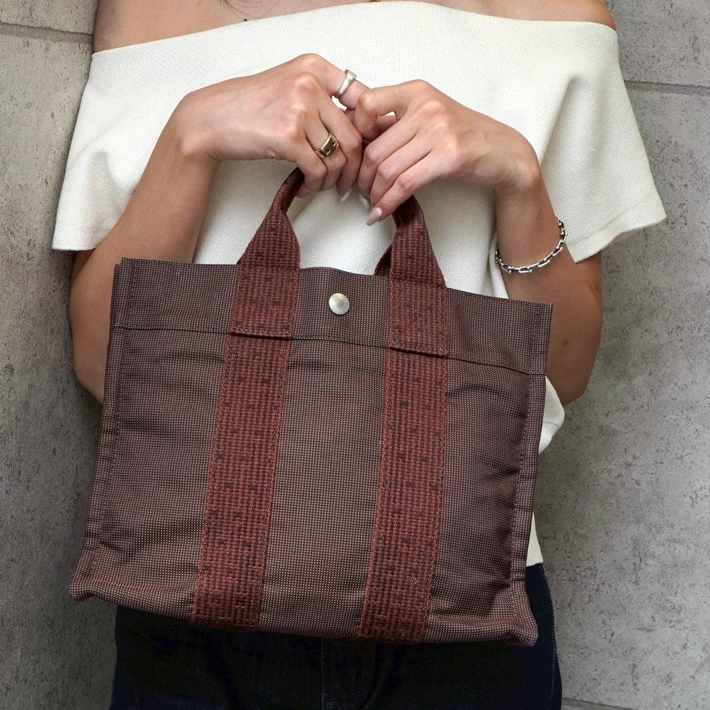 エルメス エールラインPM キャンバス ハンドバッグ ブラウン