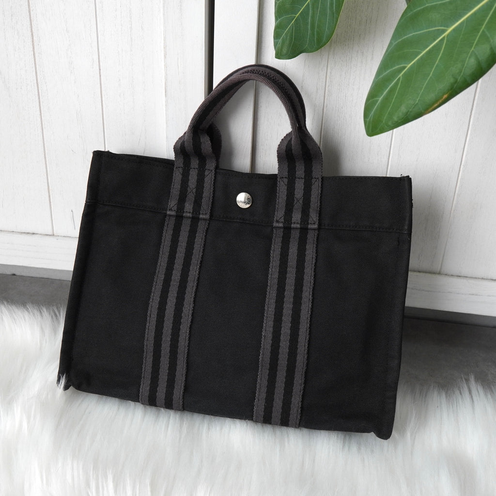 エルメス フールトゥPM キャンバス ハンドバッグ ブラック / グレー