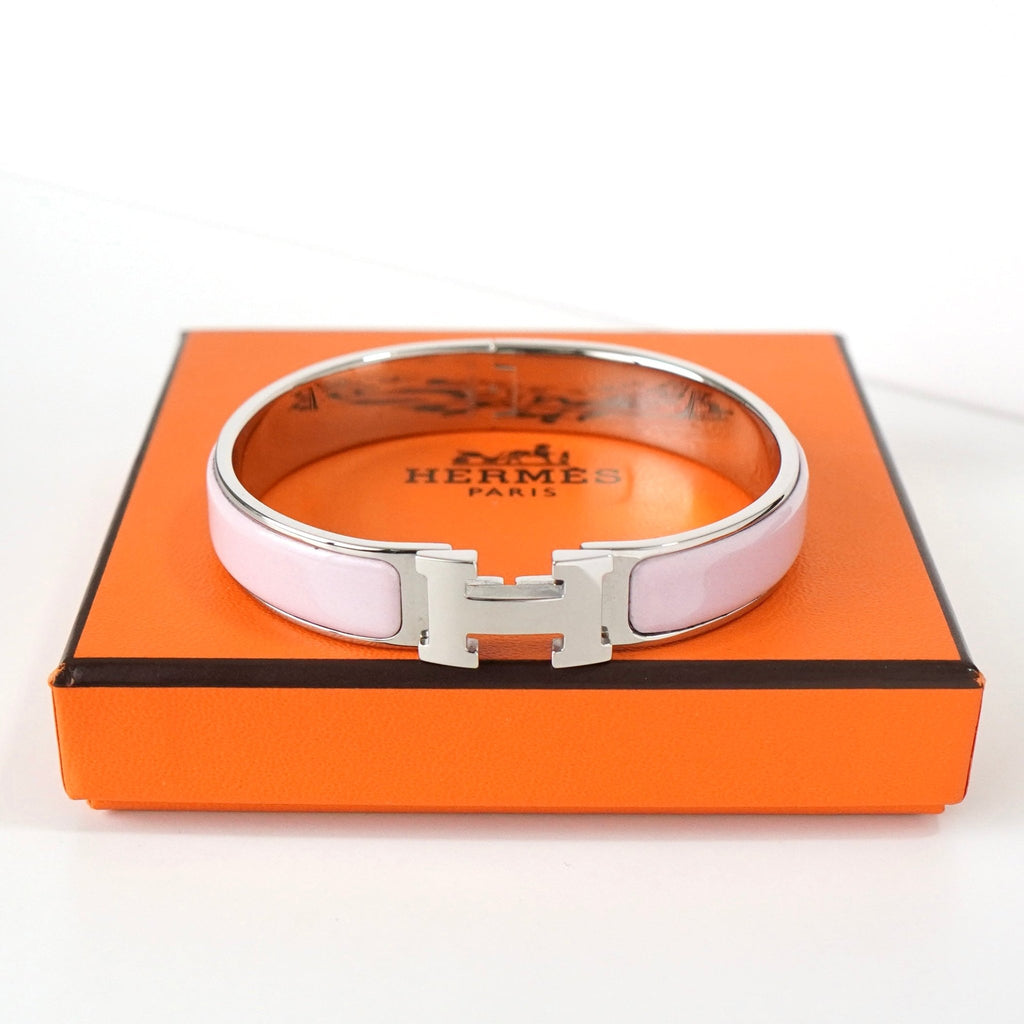 Hermès Click-Clack PM 手镯（银色/粉色）