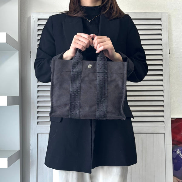 エルメス エールラインPM キャンバス ハンドバッグ グレー - NEWSED