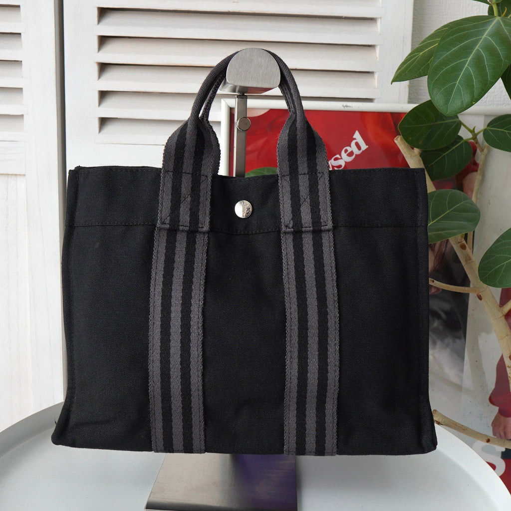 エルメス フールトゥ PM キャンバス ハンドバッグ ブラック/グレー