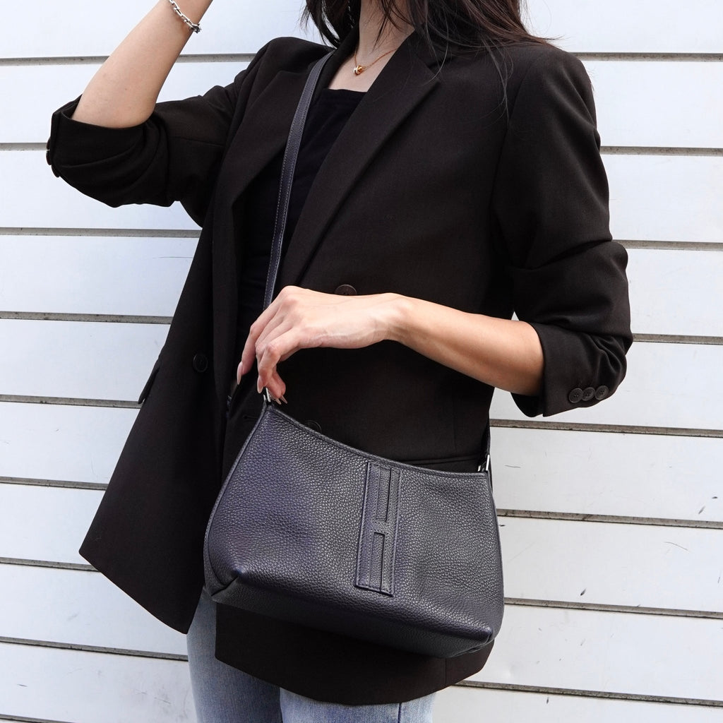 エルメス ベルランゴPM Hロゴ トゴ ショルダーバッグ ネイビー □E刻