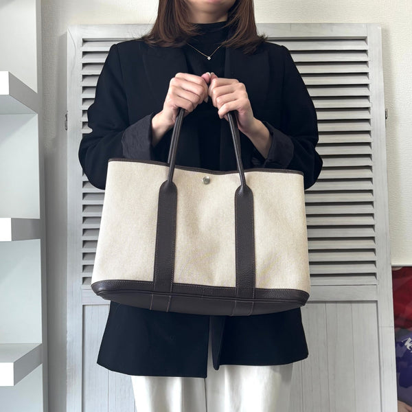 エルメス ガーデンパーティPM トワルアッシュ / ネゴンダ □P刻印 トートバッグ ベージュ - NEWSED