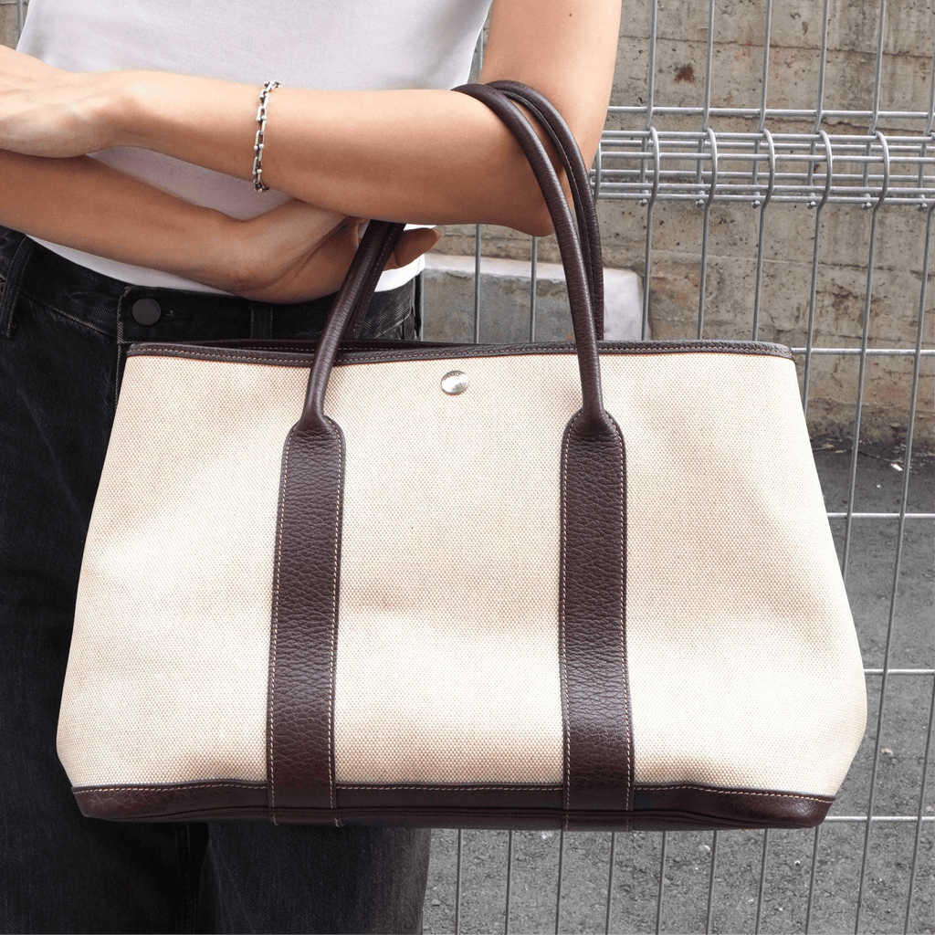 エルメス ガーデンパーティPM トワルアッシュ / ネゴンダ トートバッグ ベージュ / ブラウン T刻