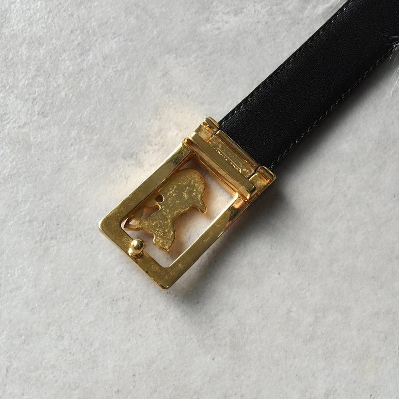 セリーヌ ヴィンテージ サルキー 輪馬車 レザー ベルト ブラック / ゴールド - NEWSED