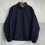 バレンシアガ ヴィンテージ ワンポイントロゴ ハーフジップ キルティング ナイロン トラックジャケット ネイビー - NEWSED