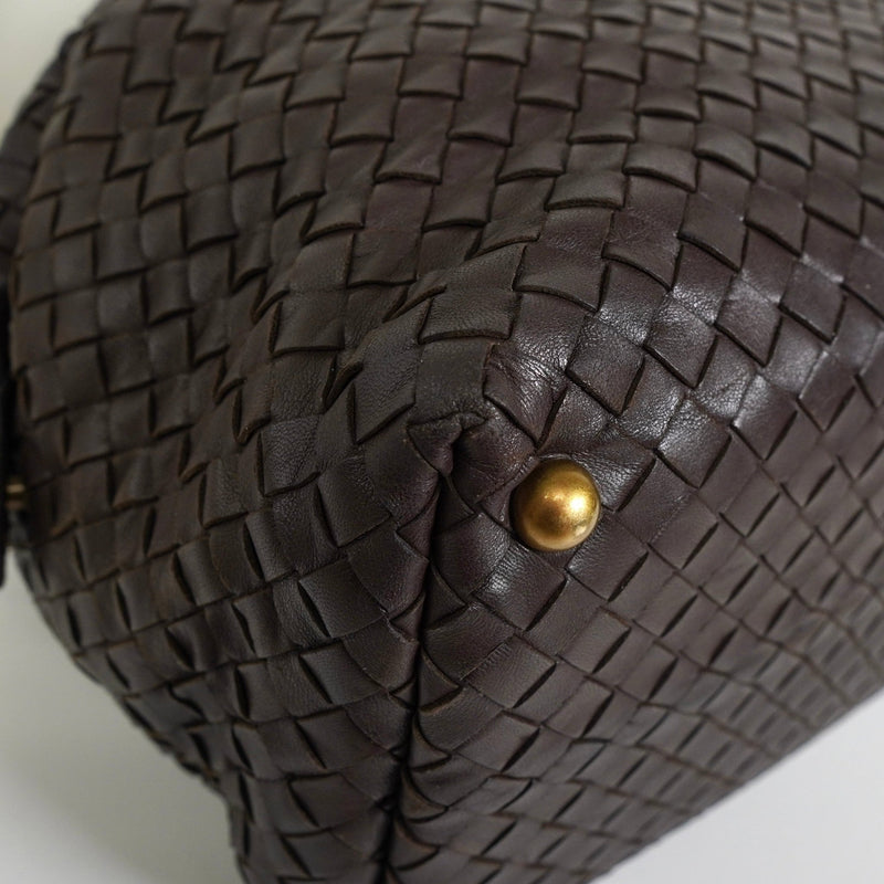 ボッテガ ヴェネタ イントレチャート レザー ミニボストンバッグ ハンドバッグ ブラウン - NEWSED