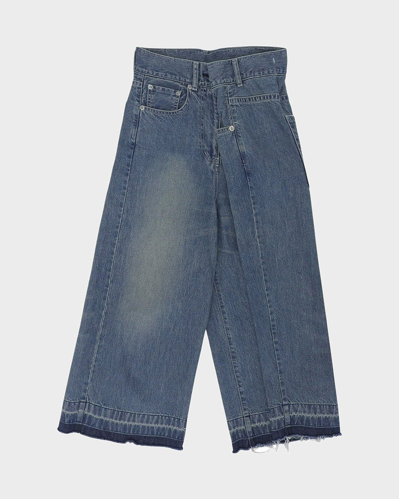 サカイ ロゴボタン ワイドシルエット カットオフ デニムパンツ インディゴ レディース