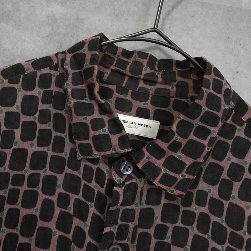 ドリス ヴァンノッテン シルク 総柄 長袖シャツ ブラウン - NEWSED