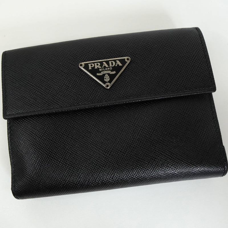 プラダ サフィアーノ レザー トライアングルロゴ 二つ折り財布 ブラック - NEWSED