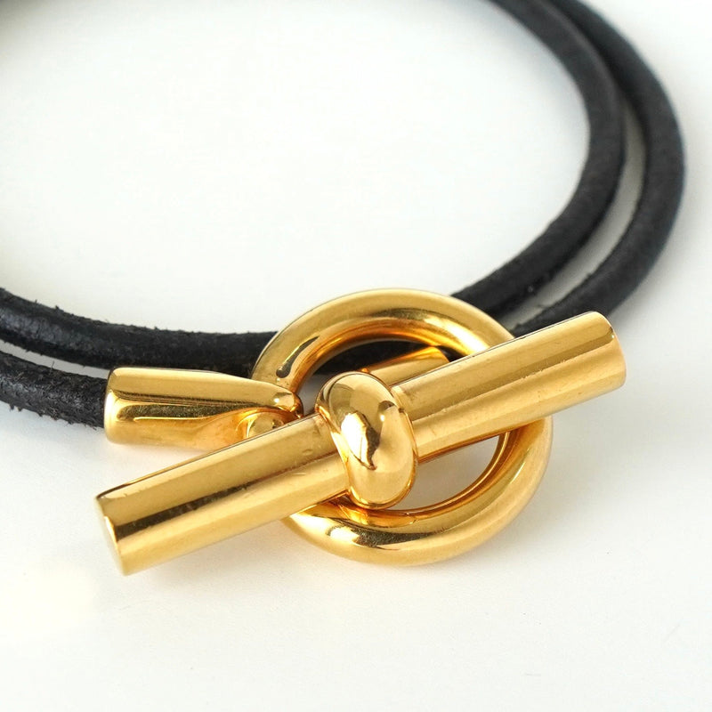 エルメス レザー グレナン チョーカー ブレスレット ブラック - NEWSED