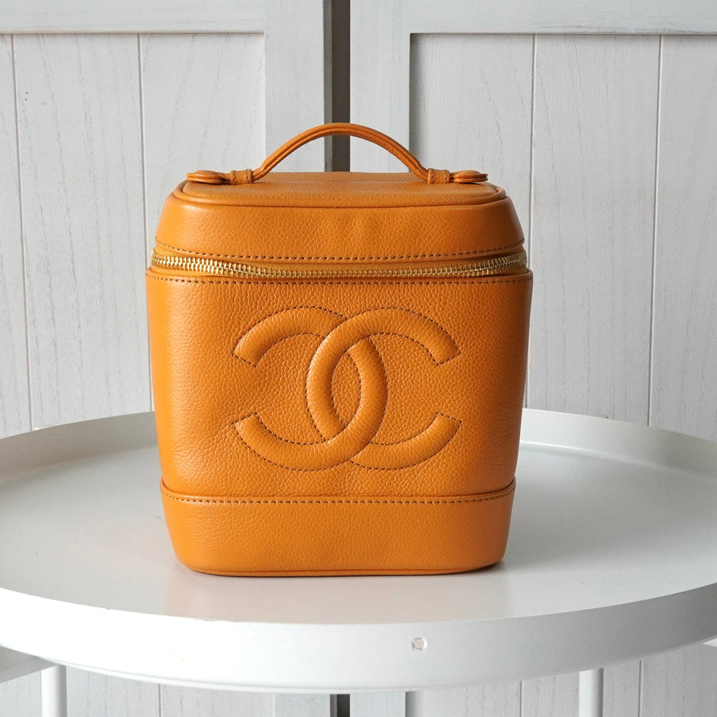 シャネル ココマーク キャビアスキン バニティバッグ オレンジ