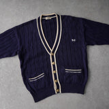 セリーヌ ヴィンテージ サルキー 馬車 刺繍 金ボタン カーディガン ネイビー/ホワイト - NEWSED