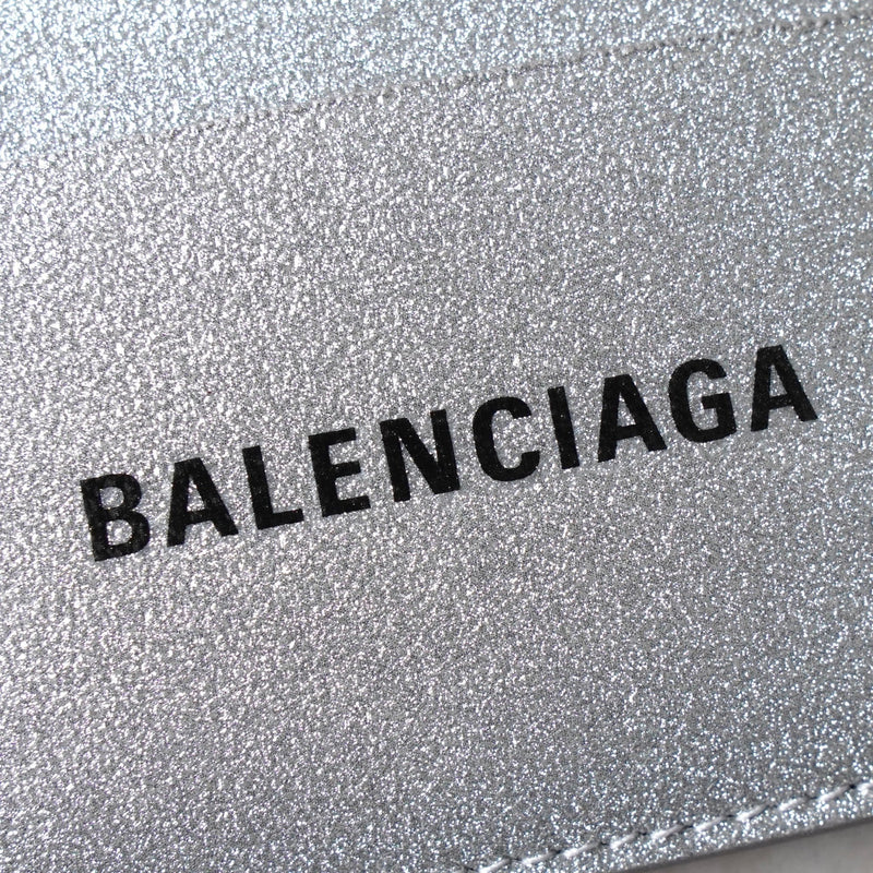 バレンシアガ ロゴ グリッター パスケース カードケース シルバー - NEWSED