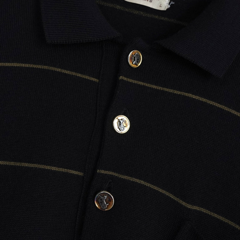 セリーヌ ヴィンテージ ボーダー柄 トリオンフ ワッペン 金ボタン シルク混紡 ポロニット ブラック - NEWSED