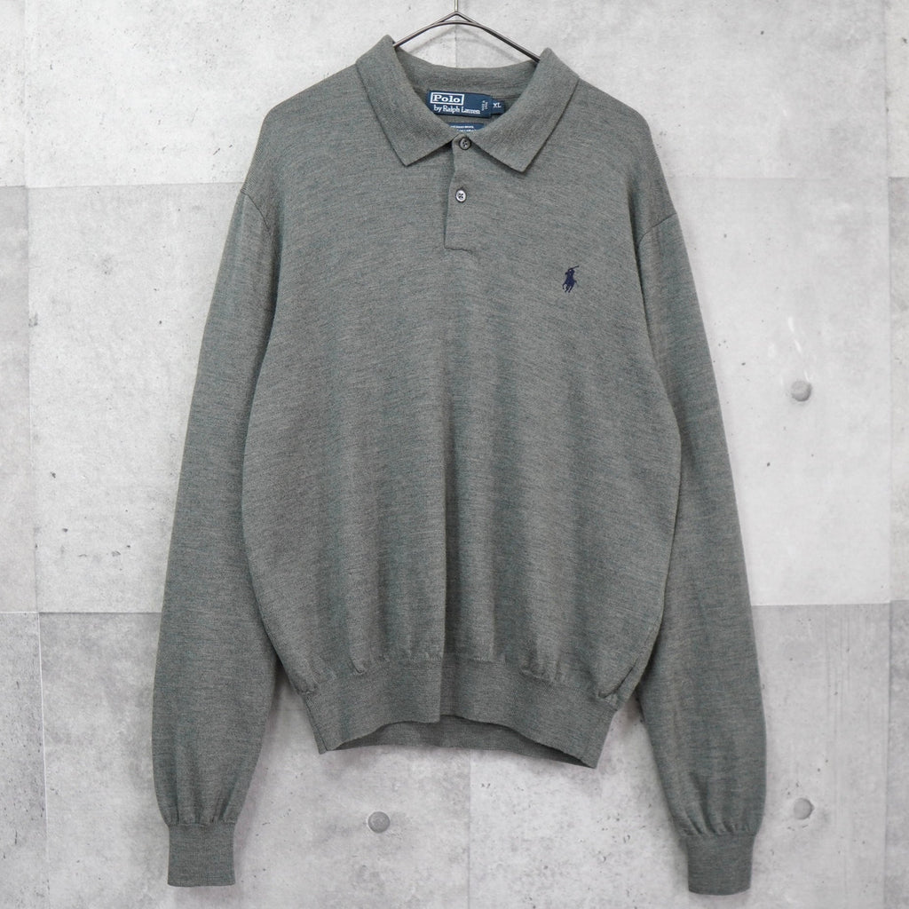 ポロ ラルフローレン ロゴ 刺繍 ポロ ニット グレー