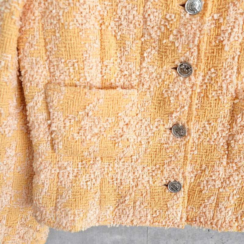 シャネル ヴィンテージ ココマーク メタルボタン ツイードジャケット オレンジ イエロー - NEWSED