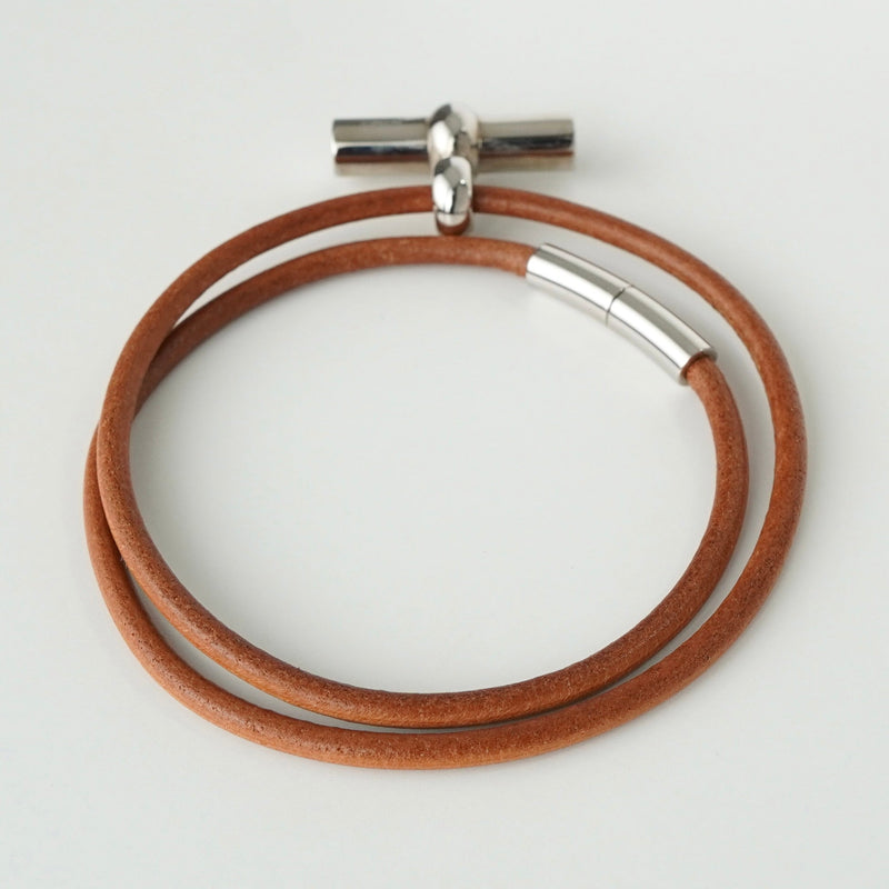 エルメス トグル レザー ブレスレット チョーカー シルバー / ブラウン - NEWSED