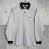 Burberry Border Horse Logo Embroidered Long Sleeve Polo Shirt in Gray/White