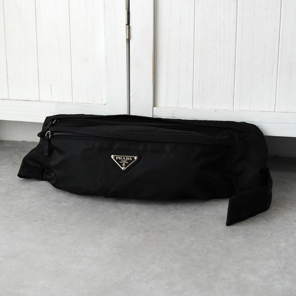 Prada Pocono Tessuto Nylon Body Bag Waist Pouch Triangle Logo Black