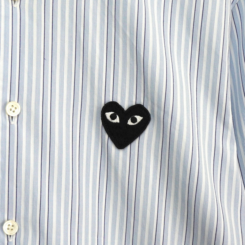 プレイ コムデギャルソン ハートロゴ ストライプ柄 長袖シャツ ブルー - NEWSED