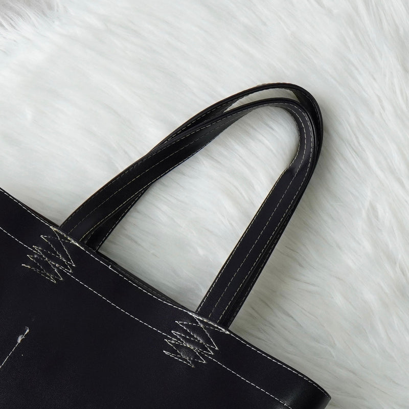 コムデギャルソン ステッチ トートバッグレザー ネイビー / ブラウン - NEWSED