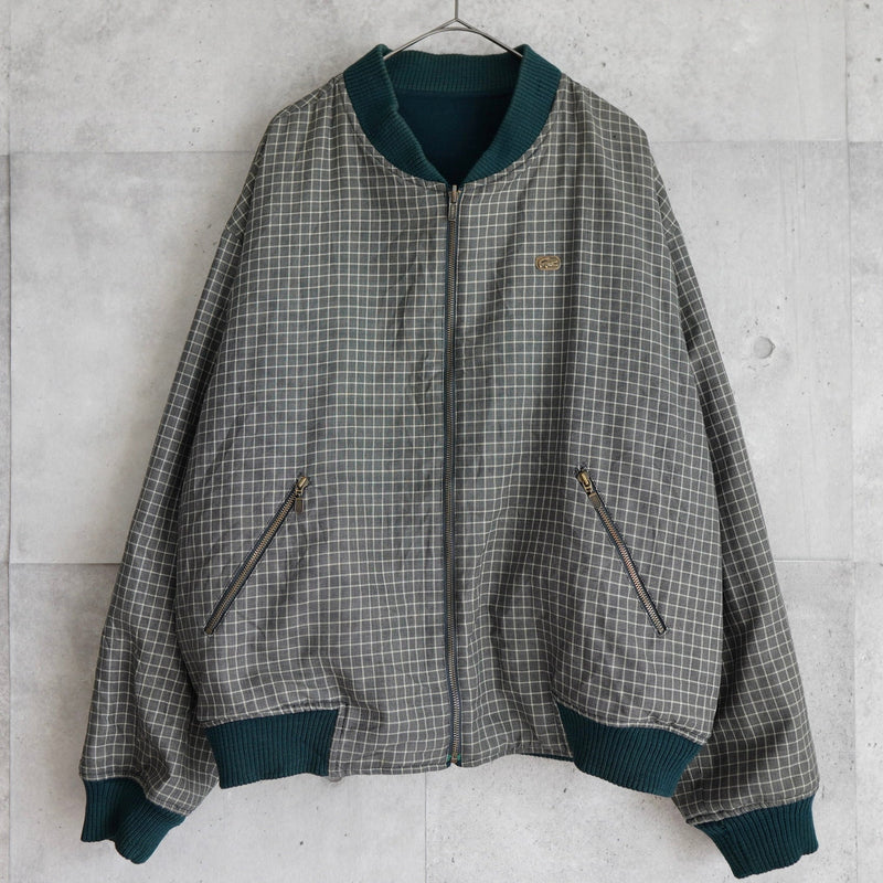 ラコステ リバーシブル ブルゾン スタジャン ロゴパッチ チェック柄 グリーン/カーキ - NEWSED