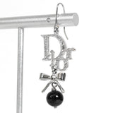 クリスチャン ディオール ロゴ ラインストーン リボン ピアス シルバー / ブラック - NEWSED