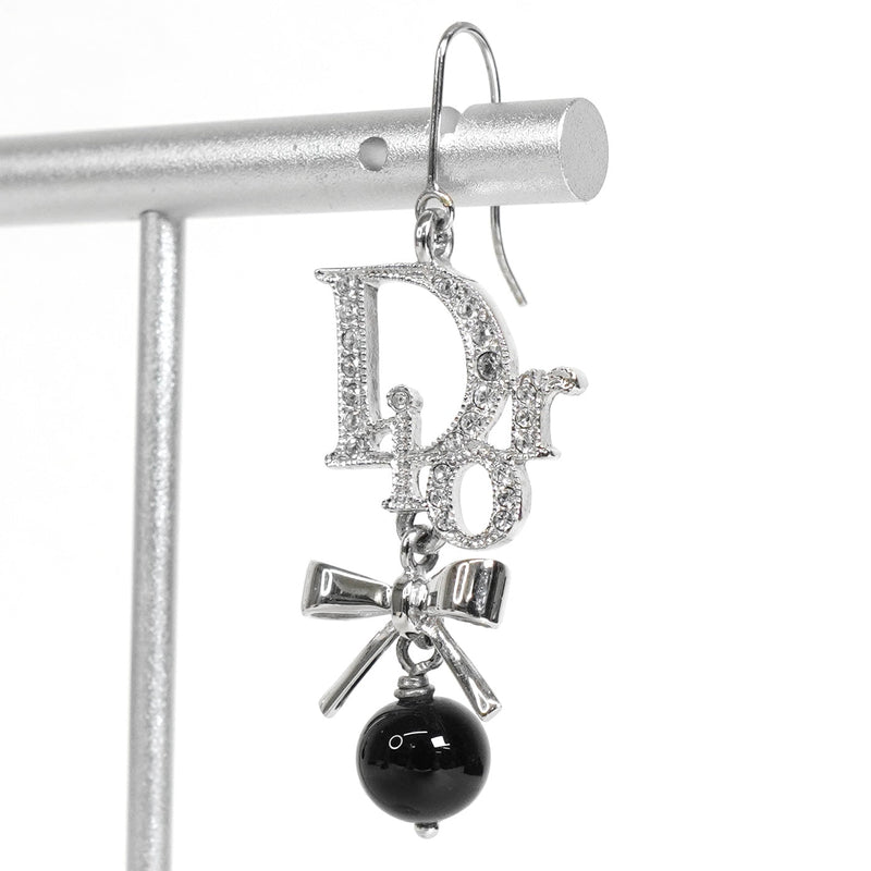 クリスチャン ディオール ロゴ ラインストーン リボン ピアス シルバー / ブラック - NEWSED