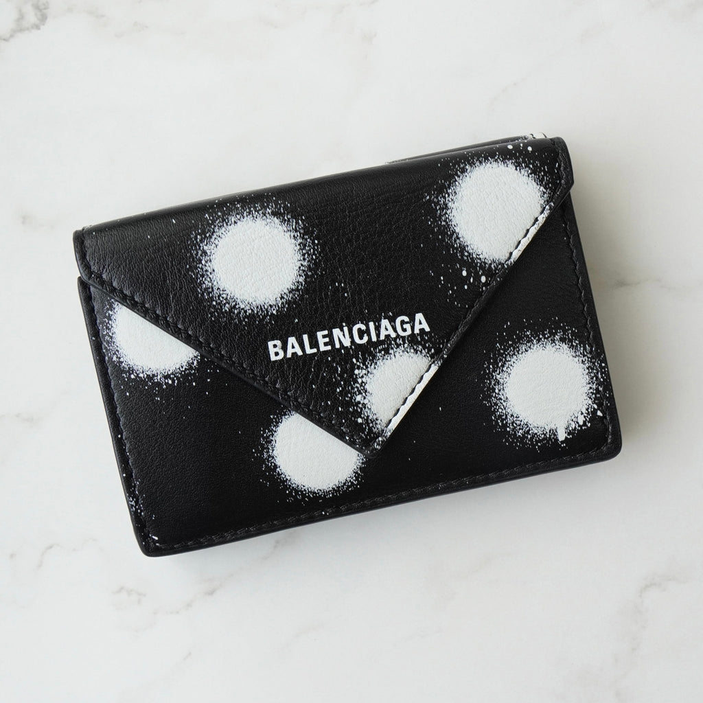 バレンシアガ ペーパーミニ レザー 三つ折り財布 コンパクトウォレット ブラック