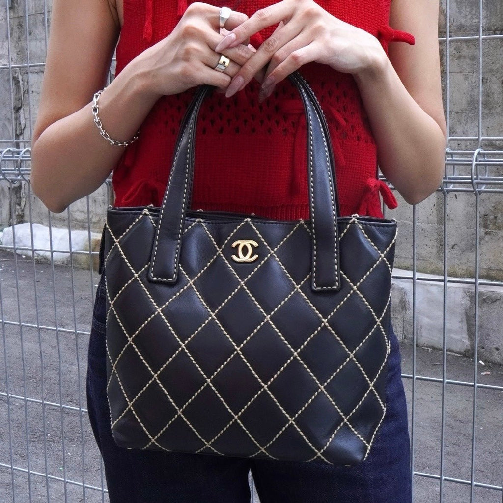 Chanel Coco Mark Wild Stitch Calfskin Handbag in Black