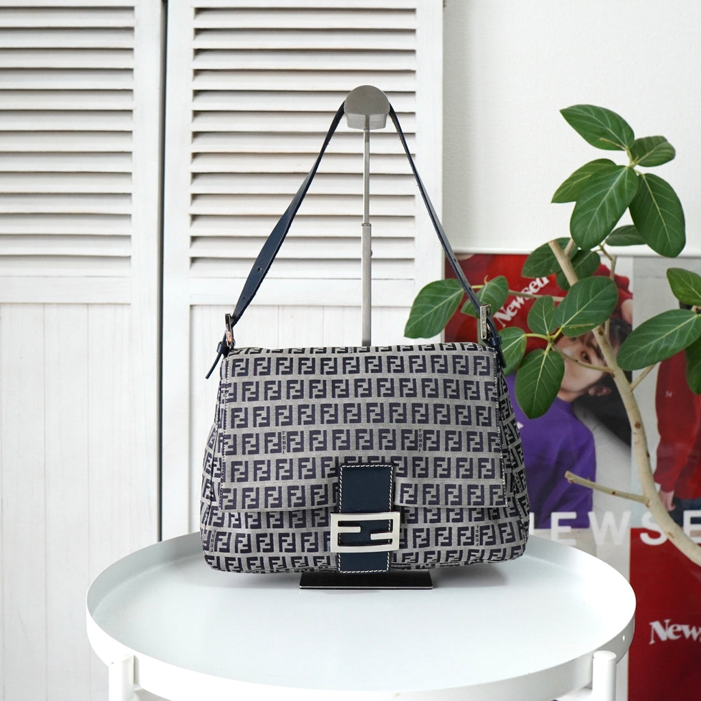 フェンディ マンマバケット ズッキーノ キャンバス ワンショルダーバッグ グレー / ネイビー