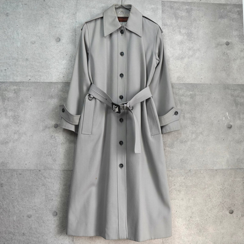 イヴ サンローラン ヴィンテージ ウール ロングコート ステンカラーコート レディース ライトグレー - NEWSED