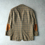 イヴ サンローラン ヴィンテージ チェック柄 エルボーパッチ シングル テーラードジャケット ベージュ - NEWSED