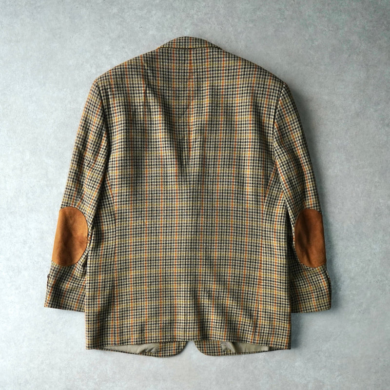 イヴ サンローラン ヴィンテージ チェック柄 エルボーパッチ シングル テーラードジャケット ベージュ - NEWSED
