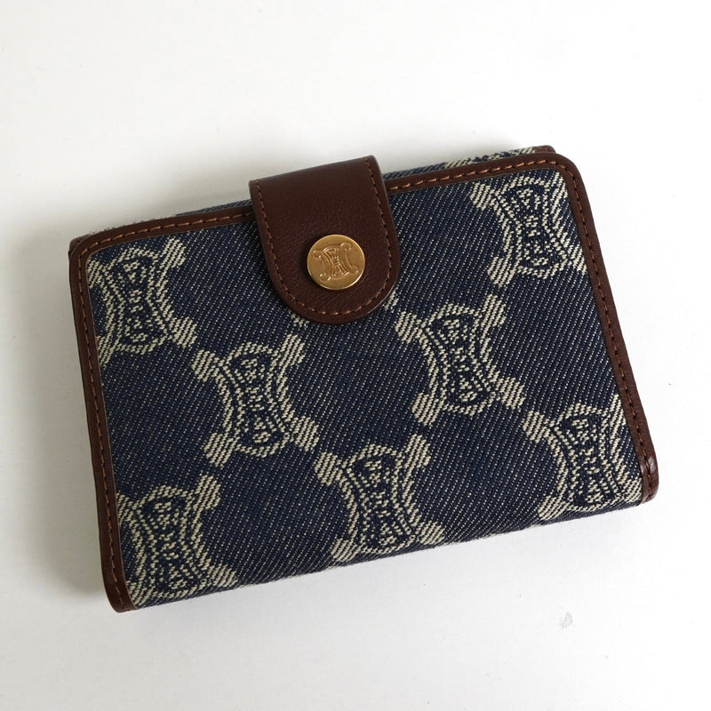 セリーヌ パリマカダム デニム / レザー コンパクトウォレット 二つ折り財布 ブルー / ブラウン - NEWSED