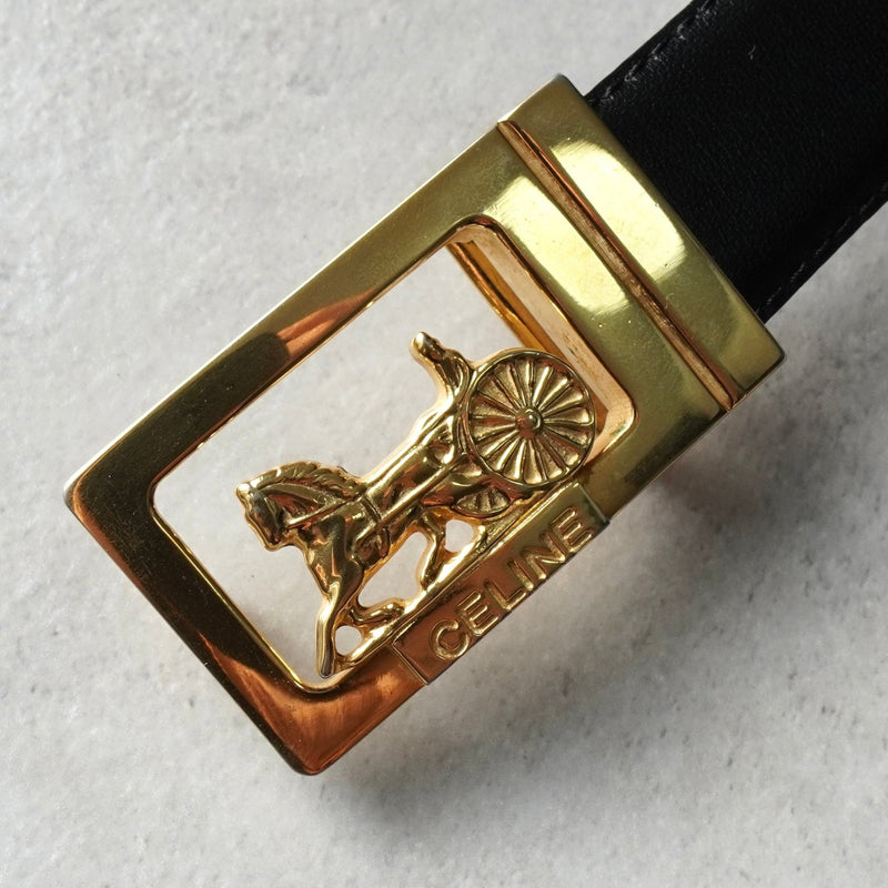 セリーヌ ヴィンテージ サルキー 輪馬車 レザー ベルト ブラック / ゴールド - NEWSED
