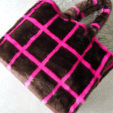 スタンド スタジオ 格子柄 ファー トートバッグ ハンドバッグ ブラウン / ピンク - NEWSED