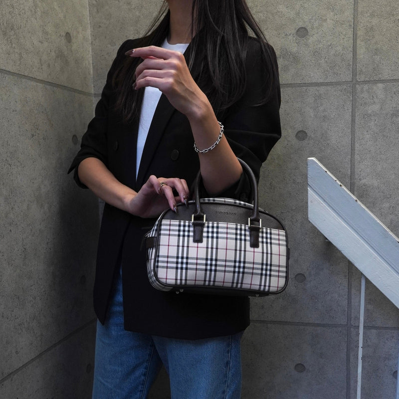 バーバリー ノバチェック ナイロンキャンバス / レザー ハンドバッグ