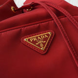 プラダ 現行モデル サフィアーノレザーハンドル 巾着バッグ ハンドバッグ トライアングルロゴ レッド - NEWSED